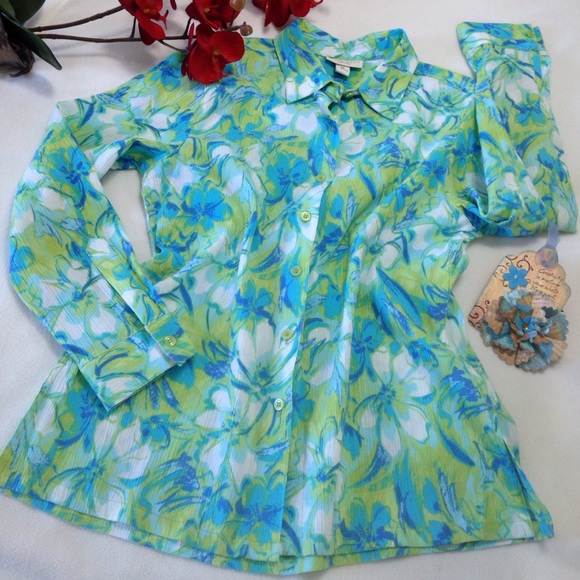 Appleseed's Tops New Appleseeds Blouse Top Button Down Crinkle
